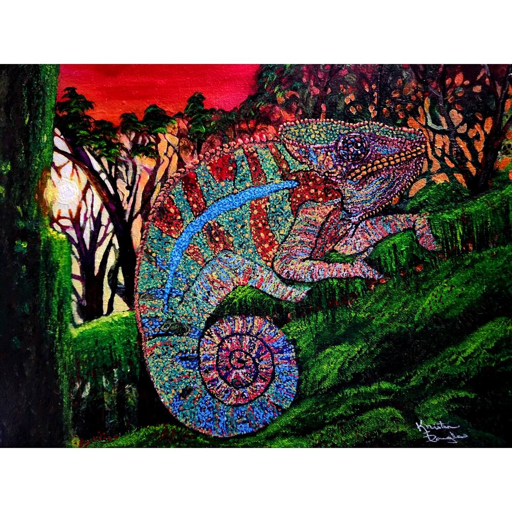 Art Print my Original Work 11" x 14" "Panther Chameleon at Sunset" Acid Free